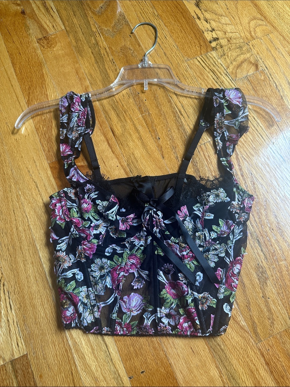 Victoria secret floral bustier black lacey corset top